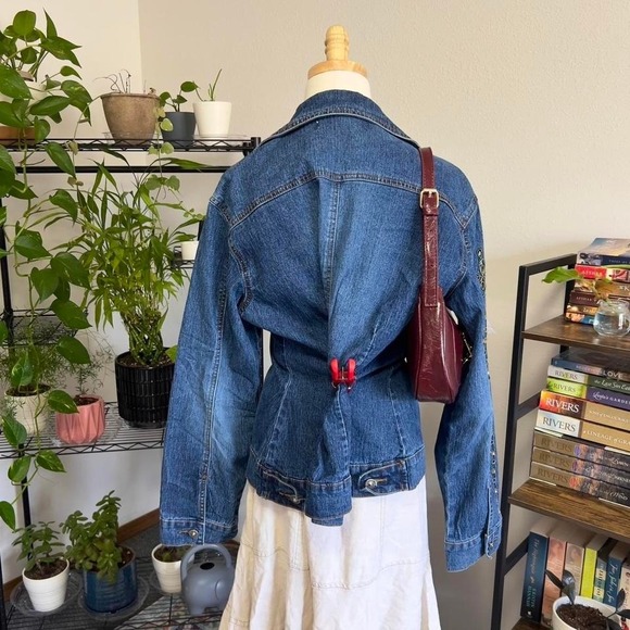 Vintage‎ Y2K Adolfo Jeans Fairy Beaded Embroidered Denim Jacket Womens Large - Picture 6 of 7